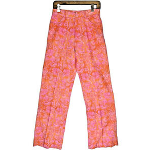 ZARA Women's Linen Pants 5 High Waisted Pink Orange Boho beach resort travel